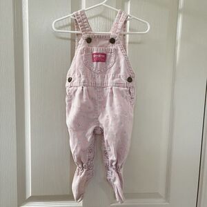Vintage Oshkosh B'gosh Pink Floral Corduroy Overalls with Feet USA SZ 3-6 Months